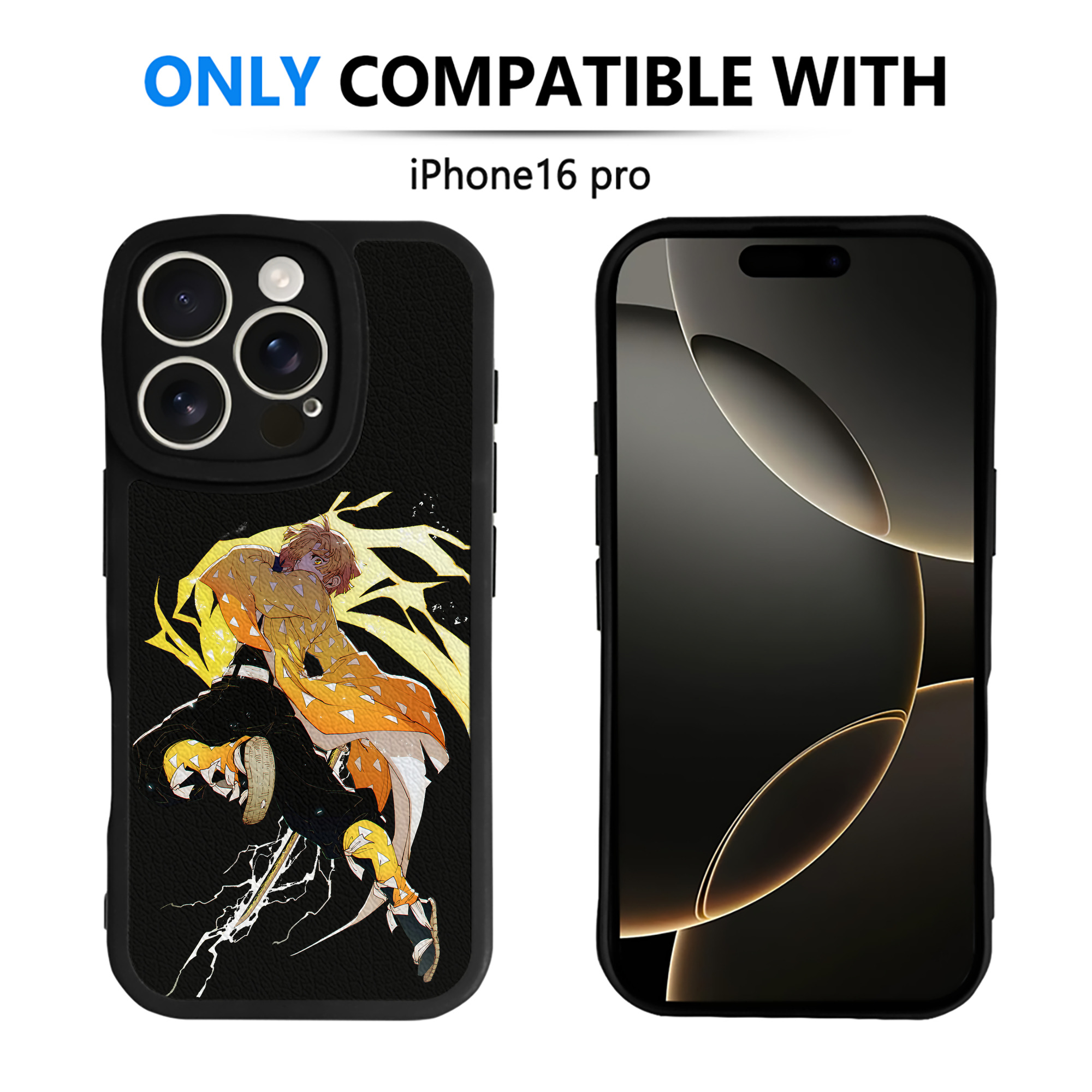 （画像用） 鬼滅の刃（きめつのやいば）我妻 善逸／あがつま ぜんいつ Agatsuma Zenitsu 【iPhone 16シリーズ対応】シリコンスマホケース（レザー調） 材質：シリコン